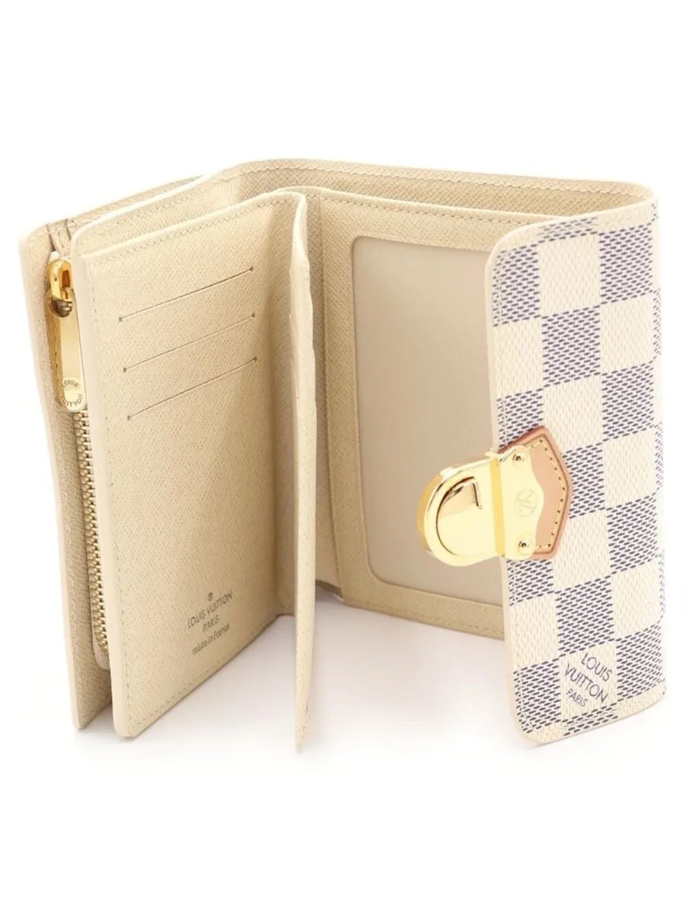 Louis Vuitton Damier Azur Portefeuille Joy Leather Trifold Wallet Compact White